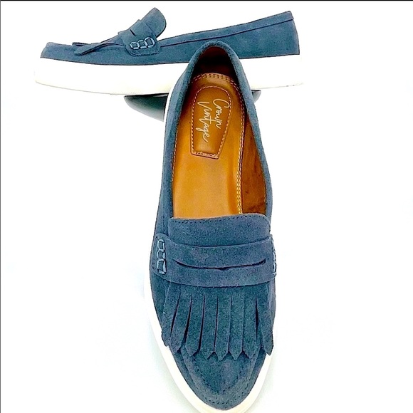 Crown Vintage Shoes - Penny loafer platform sneakers Malila blue Suede Fringe retro size 6.5